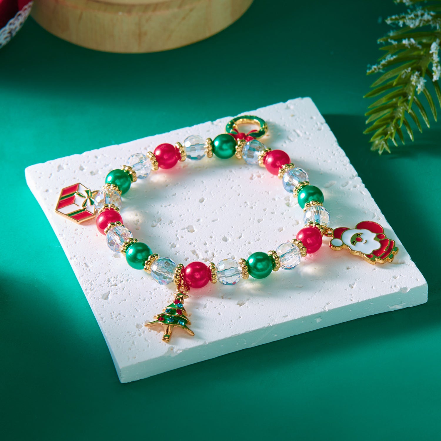 Wholesale Christmas  Pendant Colorful Round Bead Bracelet